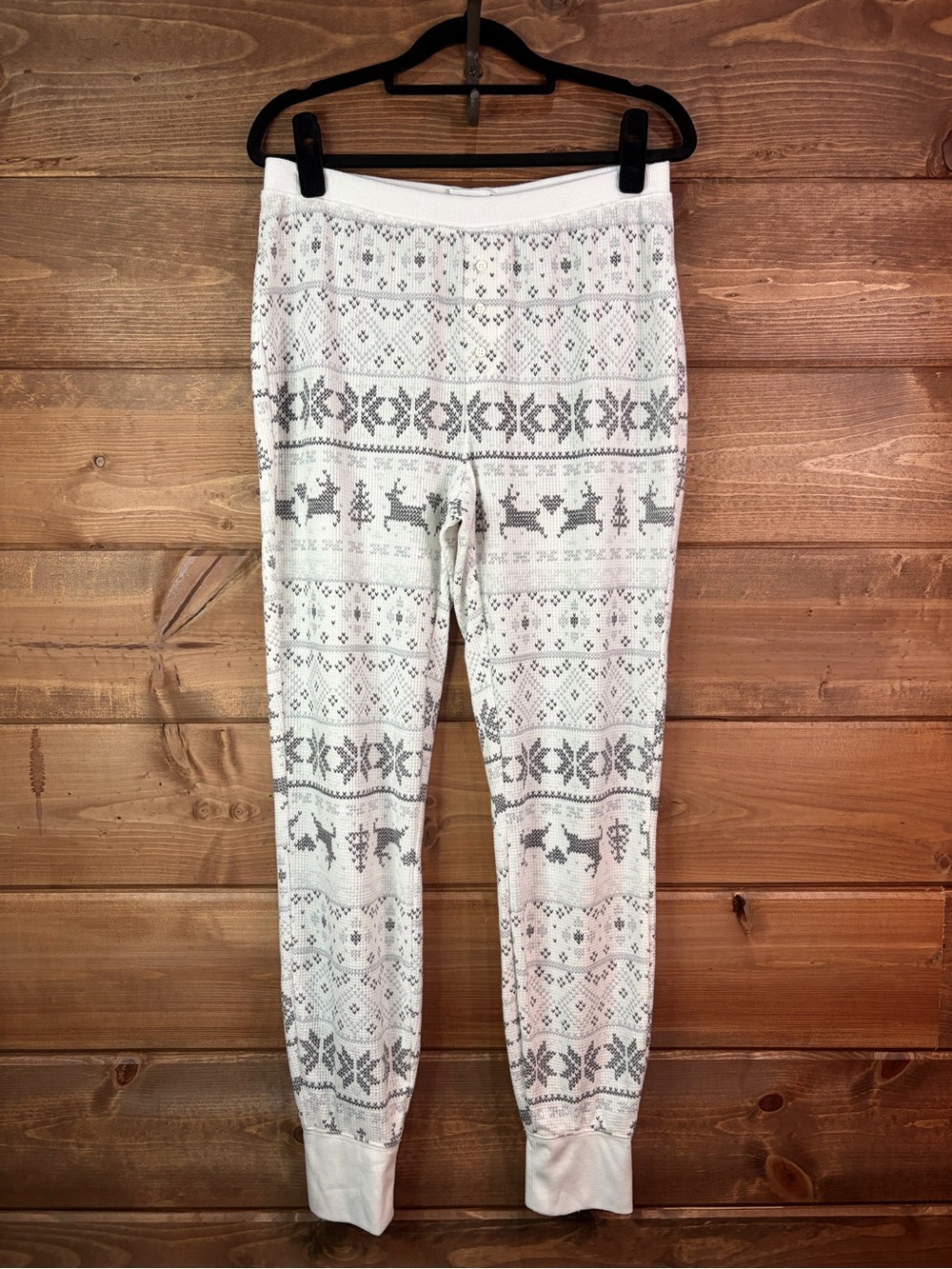 Sonoma Women’s White and Gray Fair Isle Thermal Pajama Leggings Size Medium 💕🖤